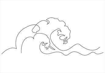 Continuous one line drawing of sea waves out line vector art illustration 