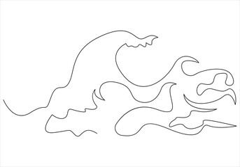 Continuous one line drawing of sea waves out line vector art illustration 