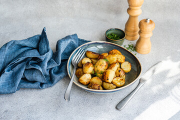 Roasted spring potato in the bowl