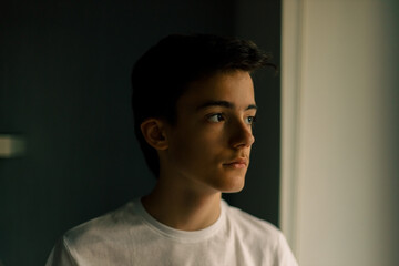 Portrait of teenager looking trough the window