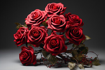 A captivating red rose artfully arranged on the side, its vibrant color contrasting against a...
