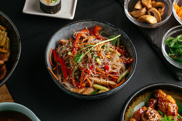 a set of Asian food on the table. a variety of Asian food.