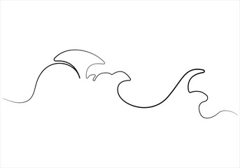 Continuous one line drawing of sea waves out line vector art illustration 