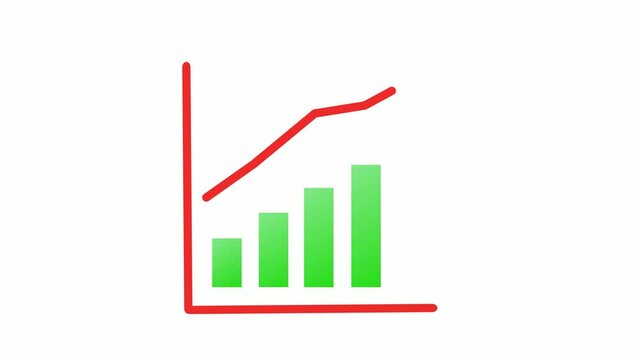 Increase the green chart bar on the chart animation with a red line above the chart green bar. Grow graph business concept. Chart animation for business presentations, 4k video clip animation