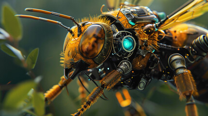 Honey bee, robotic bee showcases tech-enhanced pollination, blending automation with the natural...