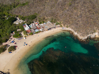 Beaches in Huatulco with coral reefs and turquoise waters. Oaxaca, Mexico