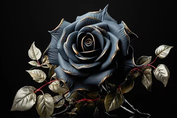 Wandcirkels tuinposter A stunning black rose placed on the side against a solid background, with soft shadows and ample copy space for a romantic message or greeting. © SHAN.