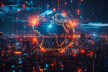 Obraz premium Futuristic business information abstract, Digitalization Global Transformation.