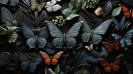 Gardinen A composition featuring a collection of beautiful black butterflies against a solid obsidian backdrop, allowing for a dramatic and artistic display © SHAN.