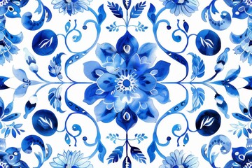 Watercolor Seamless pattern with blue and white	