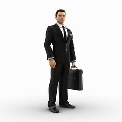 3D Render of a man in business attire standing proudly with a briefcase, on isolated white background, Generative AI