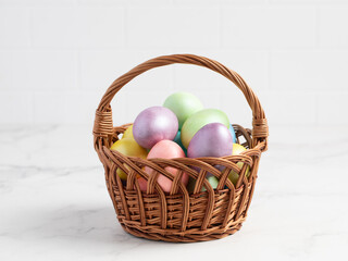 basket with easter eggs, easter, christian holiday