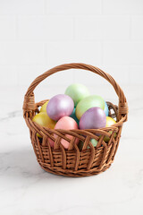 basket with easter eggs, easter, christian holiday