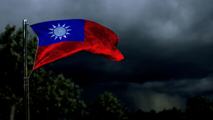 Taiwan Province of China flag for memorial day on dark storm cumulus - abstract 3D illustration