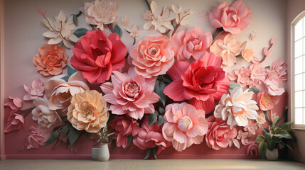 A symphony of roses in varying shades and shapes, elegantly positioned against a neutral...