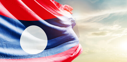 Laos national flag waving in the sky.