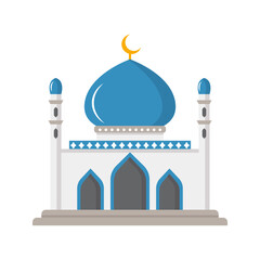 Vector cartoon flat islamic mosque. Ramadan muslim icon isolated on white background. Arabian mosque building with minarets. Eid Al-Fitr illustration