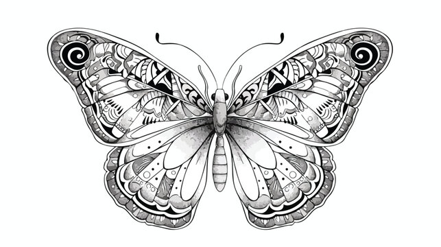 Butterfly. Doodle art pattern. Anti