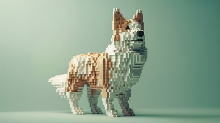 dog made of legos, flat background