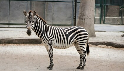 Fototapeta na wymiar A Zebra In A City Zoo
