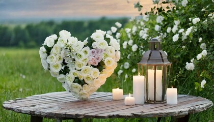 Romantic Ambiance: Heart-shaped Candles Creating Beauty in Nature"