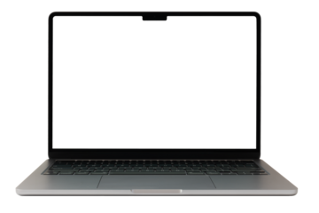 Isolated laptop mockup with transparent screen and no background