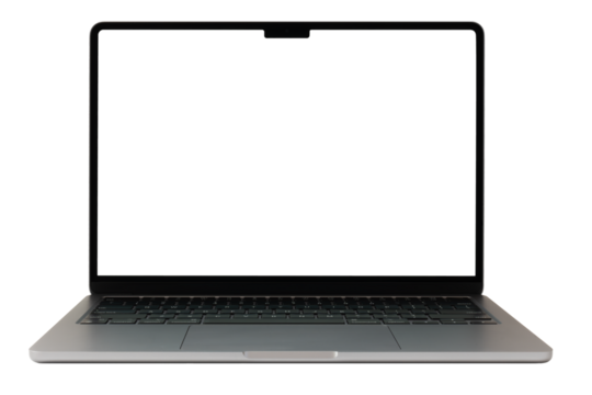 Isolated laptop mockup with transparent screen and no background