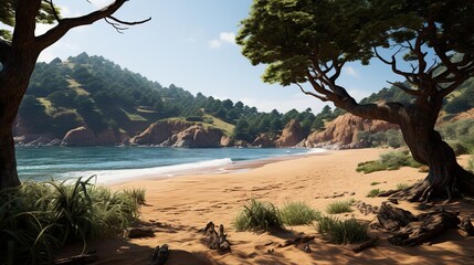 beach with trees  high definition(hd) photographic creative image - obrazy, fototapety, plakaty