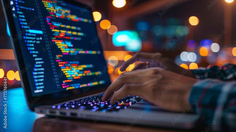 Aufkleber a programmer typing code on a laptop keyboard raw ai generated illustration