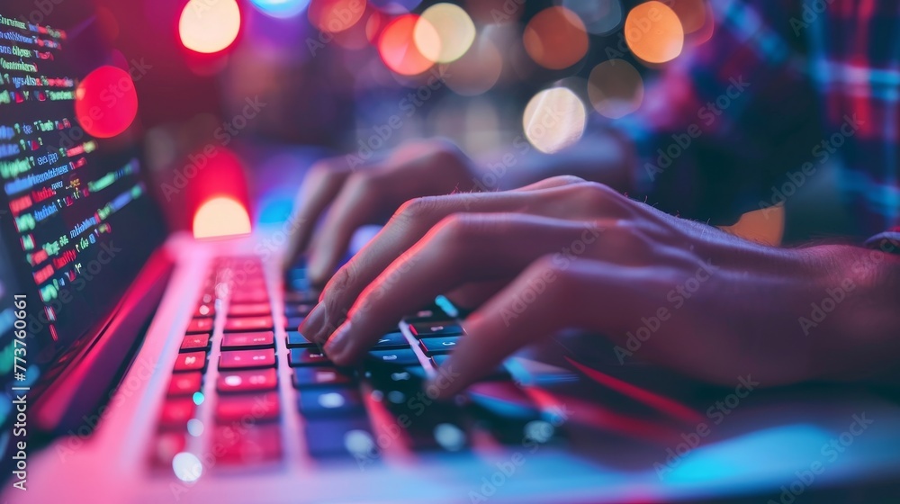 Aufkleber a programmer typing code on a laptop keyboard ai generated illustration