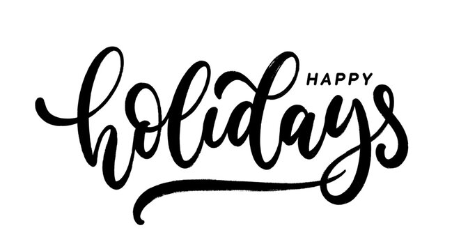Happy Holidays hand drawn calligraphy lettering design. Vector holiday handwritten brush text.