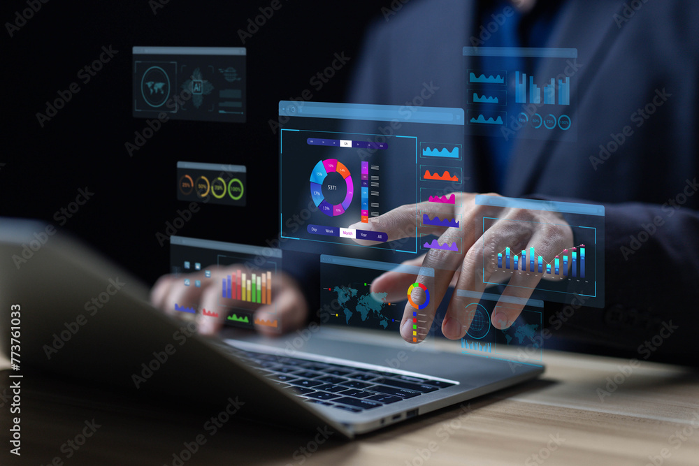 Poster research on platform digital technology, analyst manages the system database, analysis data plans, a