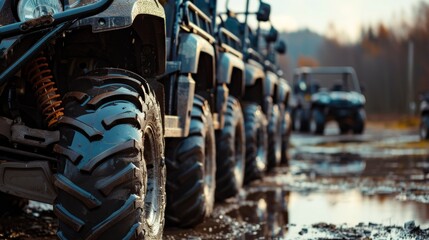 A stock of rugged and reliable all-terrain vehicles for outdoor exploration AI generated illustration - obrazy, fototapety, plakaty