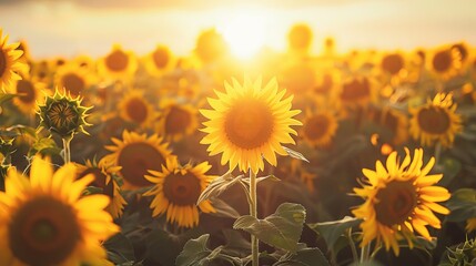 A sun-drenched field of sunflowers reaching towards the sky raw AI generated illustration