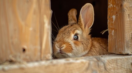 Obraz premium Adorable rabbit looking out from its hiding place AI generated illustration