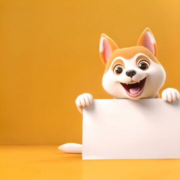 3d cartoon dog hold paper for copy space video