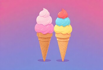 flat illustration classical animes Ice cream cone  (10)