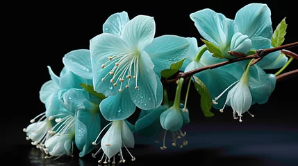Foto op Plexiglas A close-up photograph of a rare Jade Vine flower, its unique turquoise color standing out against a simple backdrop © SHAN.