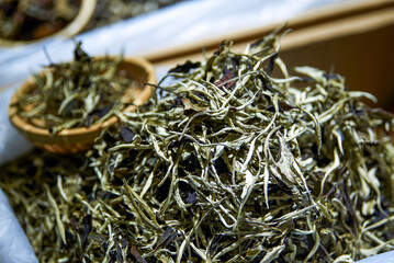 Close-up of high-end Chinese tea for sale in tea shop