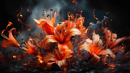Foto op Aluminium A captivating shot of the stunning Fire Lily, its fiery orange blooms creating a vivid contrast against a clean background © SHAN.