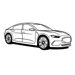 Sleek electric car outline icon in vector format for eco-friendly designs.