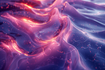 A watery surface with a pinkish hue and a glowing effect. AI.