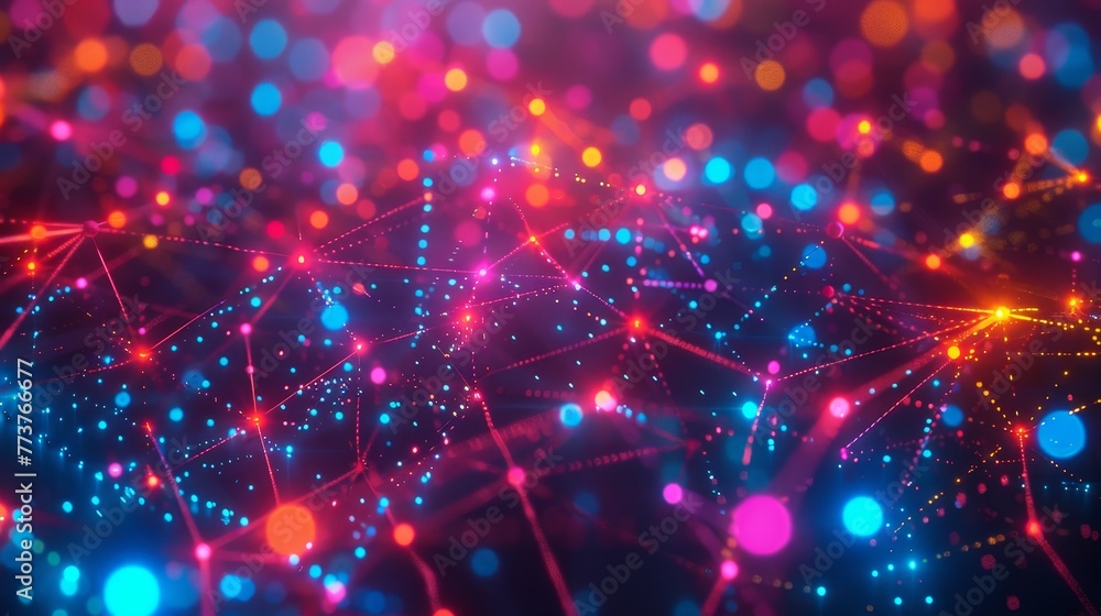 Poster a colorful array of interconnected nodes in a digital network