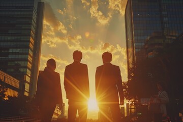 Business people meeting outdoor and sunset background