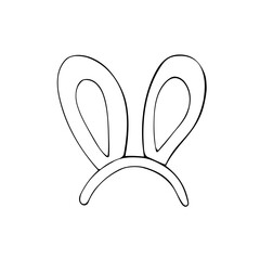 Cute Easter decorative bunny ears. Black line simple doodle rabbit ears for Easter design. Hand drawn clip art illustration in doodle style for poster, banner, print, greeting card. Isolated on white.