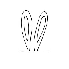 Easter bunny ears on line. Black line doodle rabbit ears for Easter design. Hand drawn clip art illustration in doodle style for poster, banner, print, greeting card. Isolated on white background.