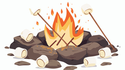 Campfire and marshmallow roast on a stick flat vector