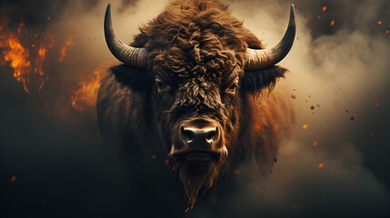american buffalo in the morning - obrazy, fototapety, plakaty