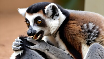 Naklejka premium A Lemur Grooming Its Fur Using Its Teeth To Remov 2
