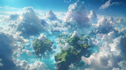 A sky where clouds transform into floating islands of dreams - obrazy, fototapety, plakaty